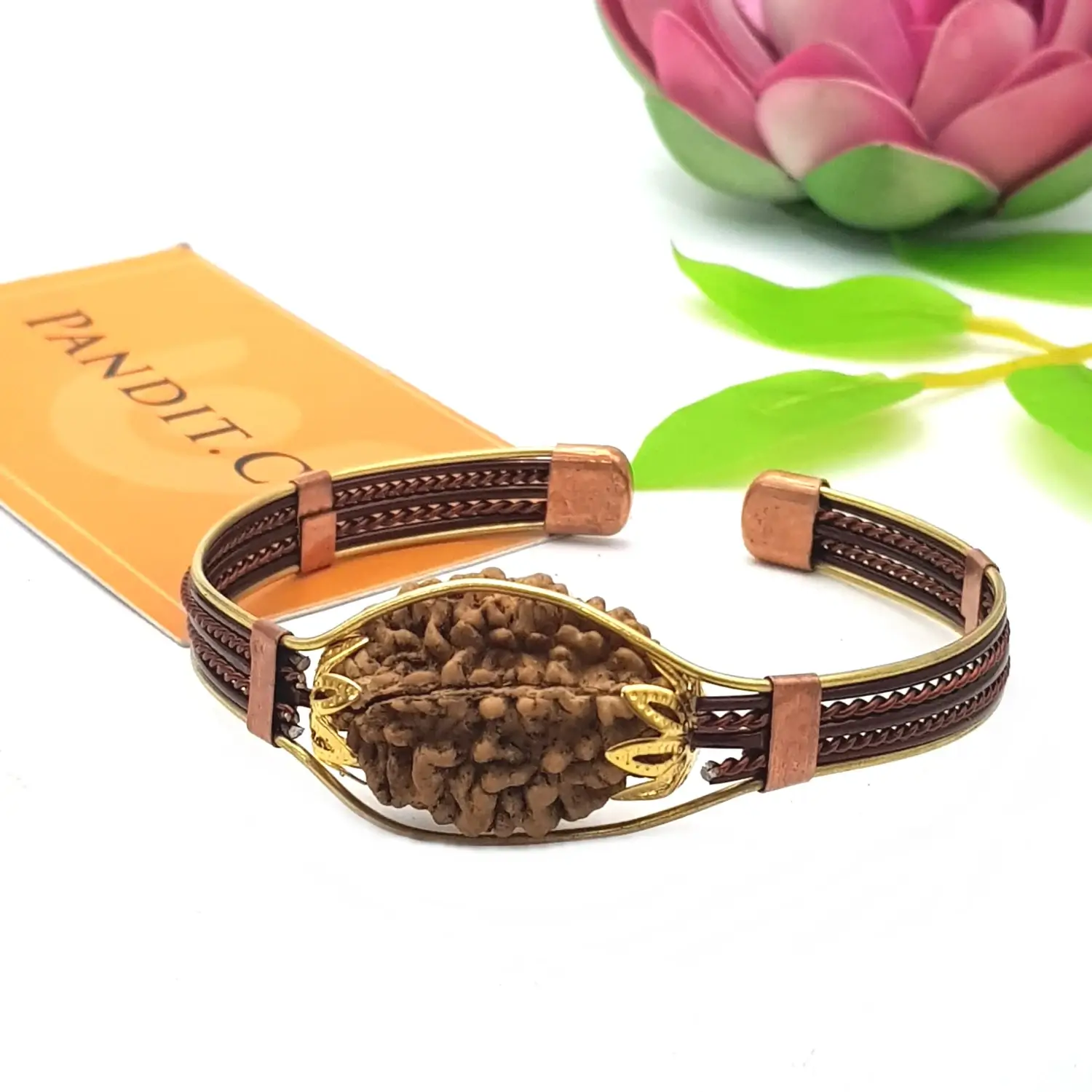 2 Mukhi Copper Rudraksha Bracelet with Brass Accents