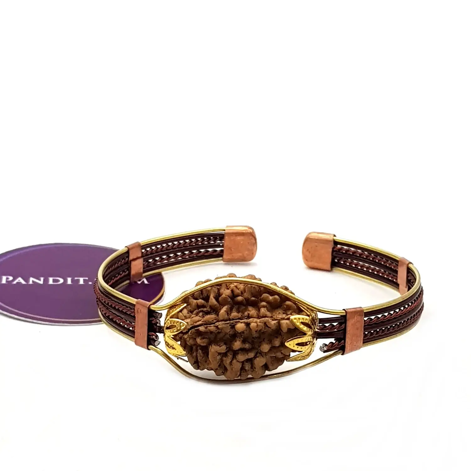 2 Mukhi Copper Rudraksha Bracelet with Brass Accents - Image 3