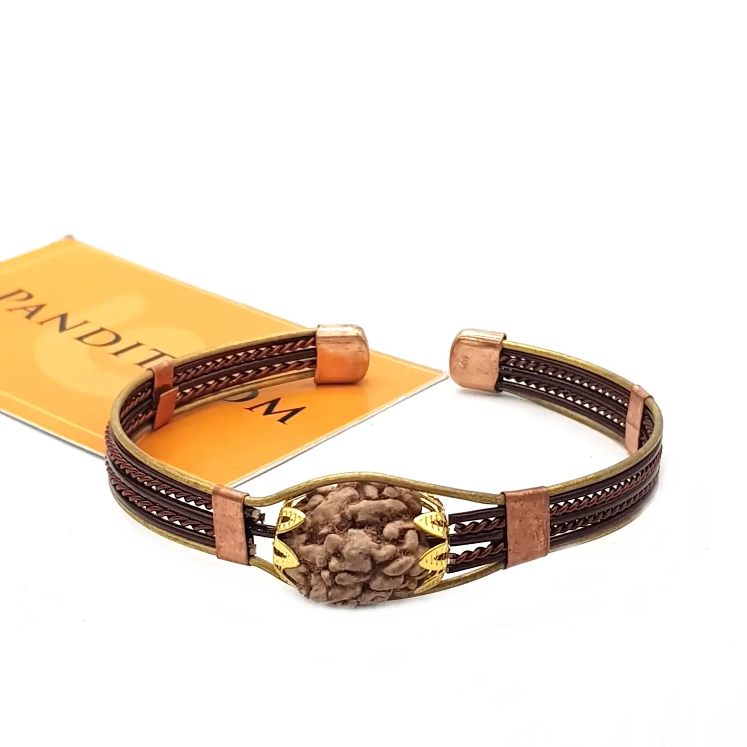 3 Mukhi Copper Rudraksha Bracelet with Brass Accents - Image 4