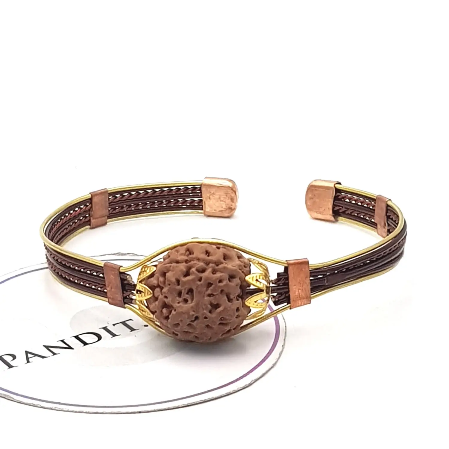 4 Mukhi Copper Rudraksha Bracelet with Brass Accents - Image 4