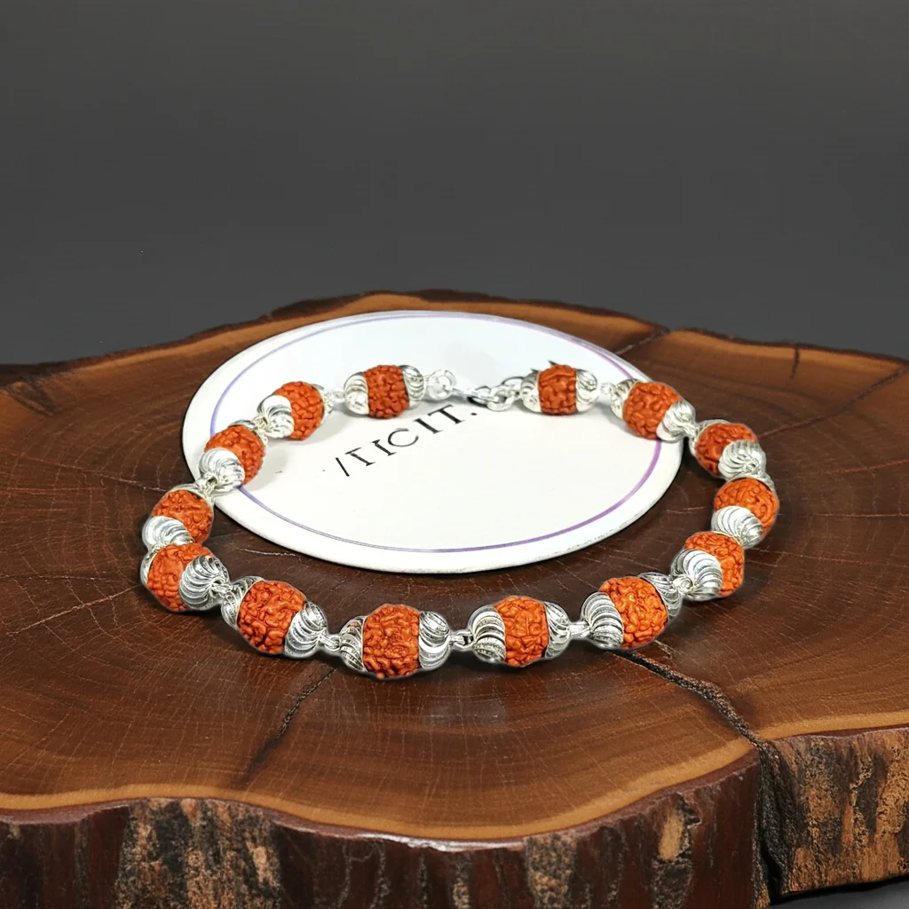 5 Mukhi Indonesian Rudraksha Bracelet With Silver Capping - Image 2