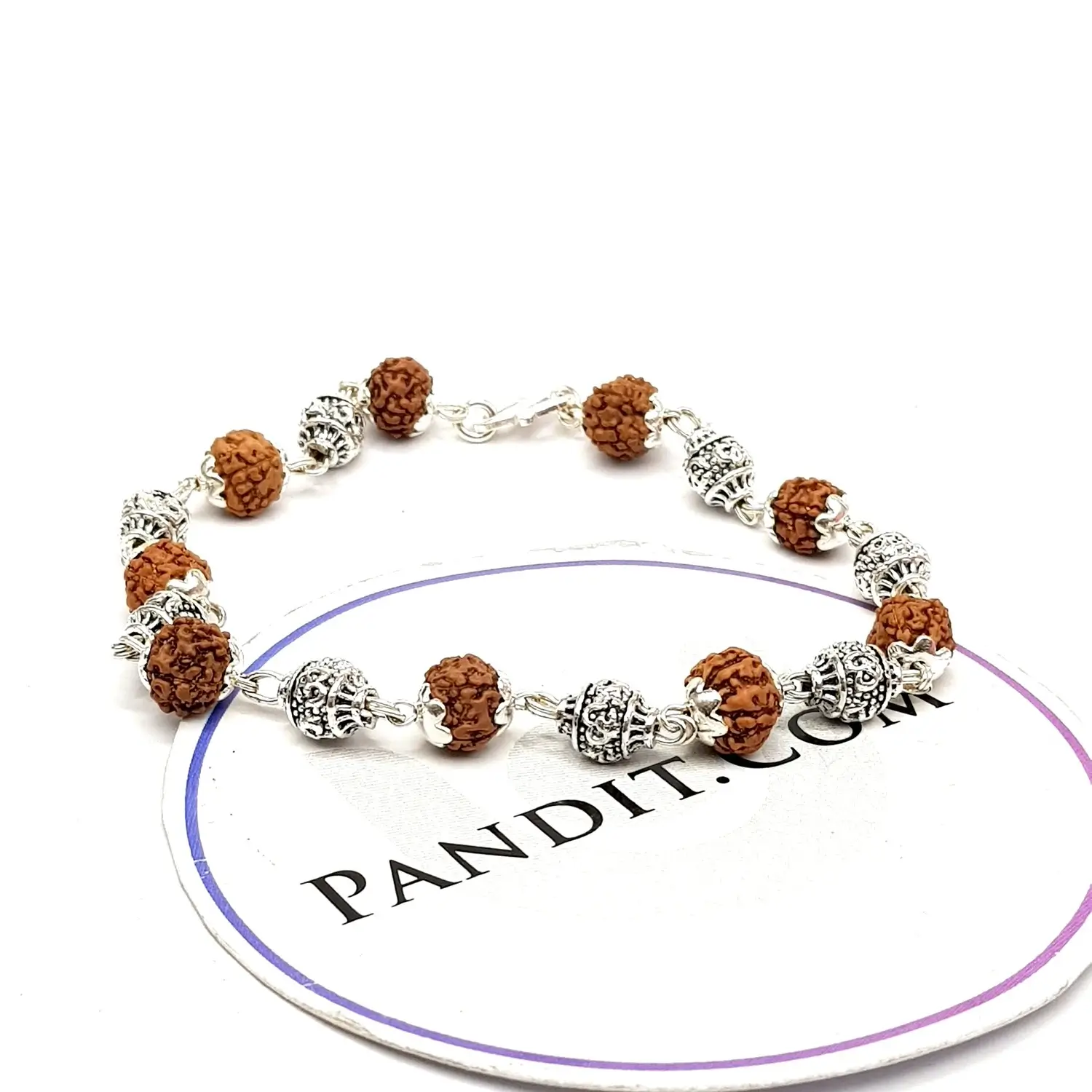 5 Mukhi Indonesian Rudraksha Bracelet With Silver Capping - Image 3