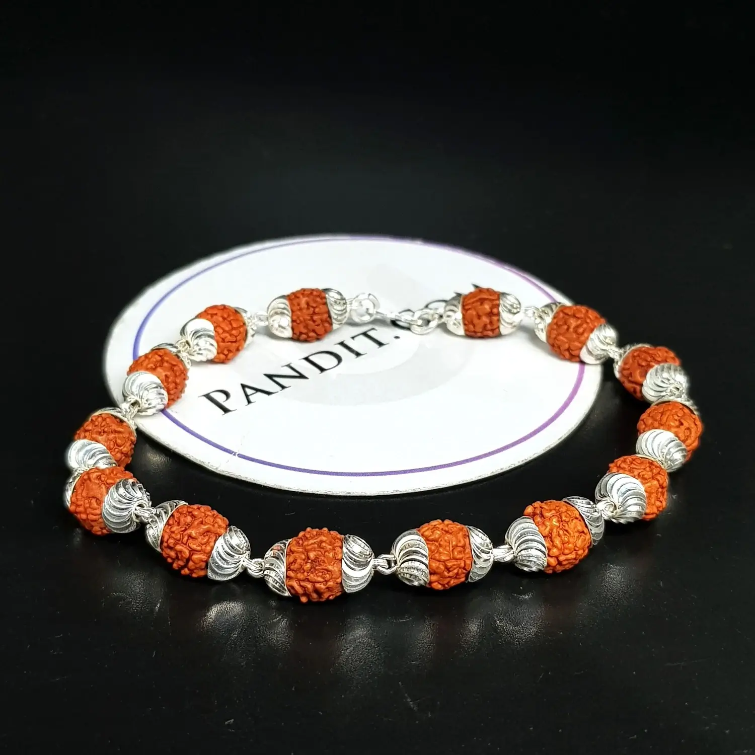 5 Mukhi Indonesian Rudraksha Bracelet With Silver Capping - Image 4