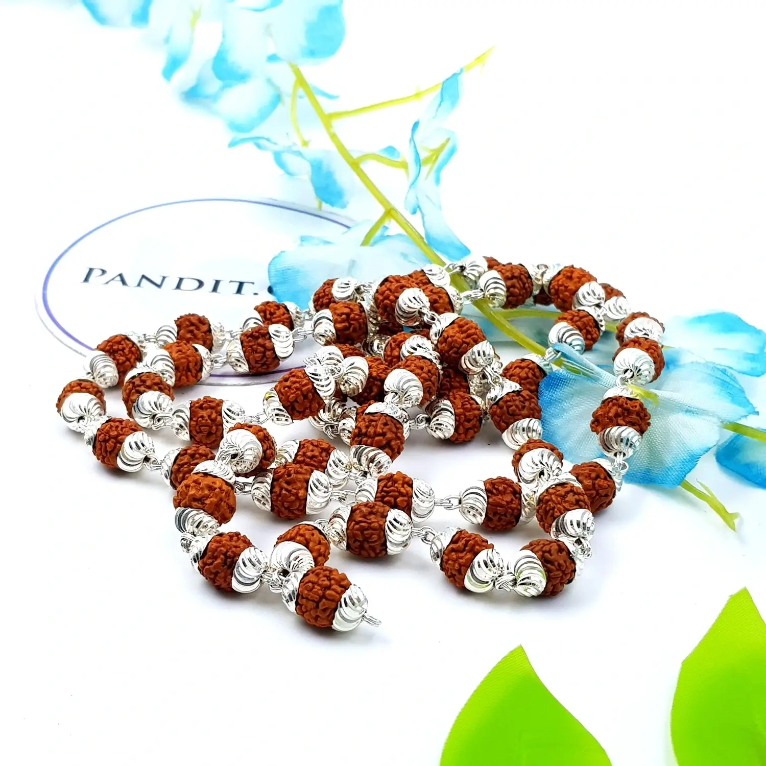 5 Mukhi Indonesian Rudraksha Mala With Silver Capping - Image 2