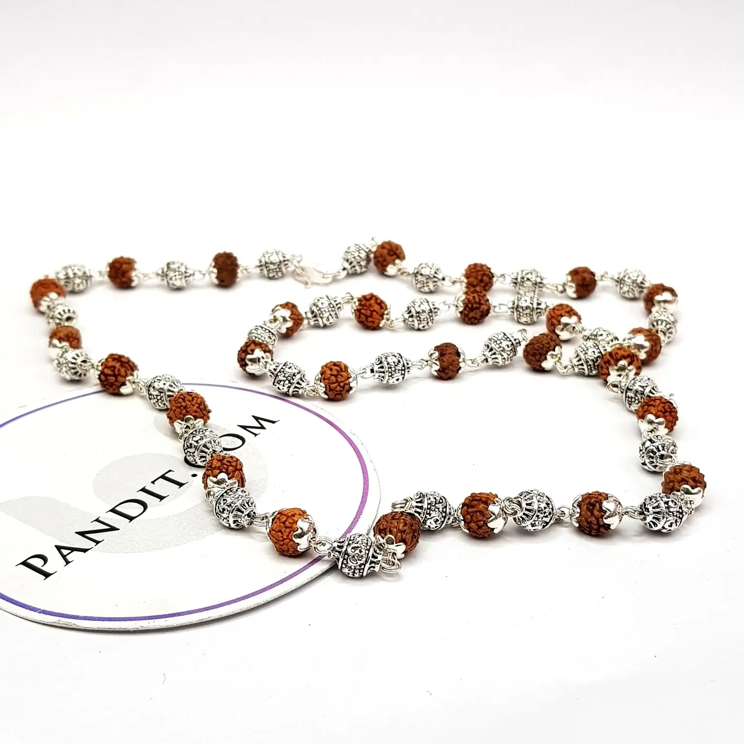 5 Mukhi Indonesian Rudraksha Mala With Silver Capping - Image 4