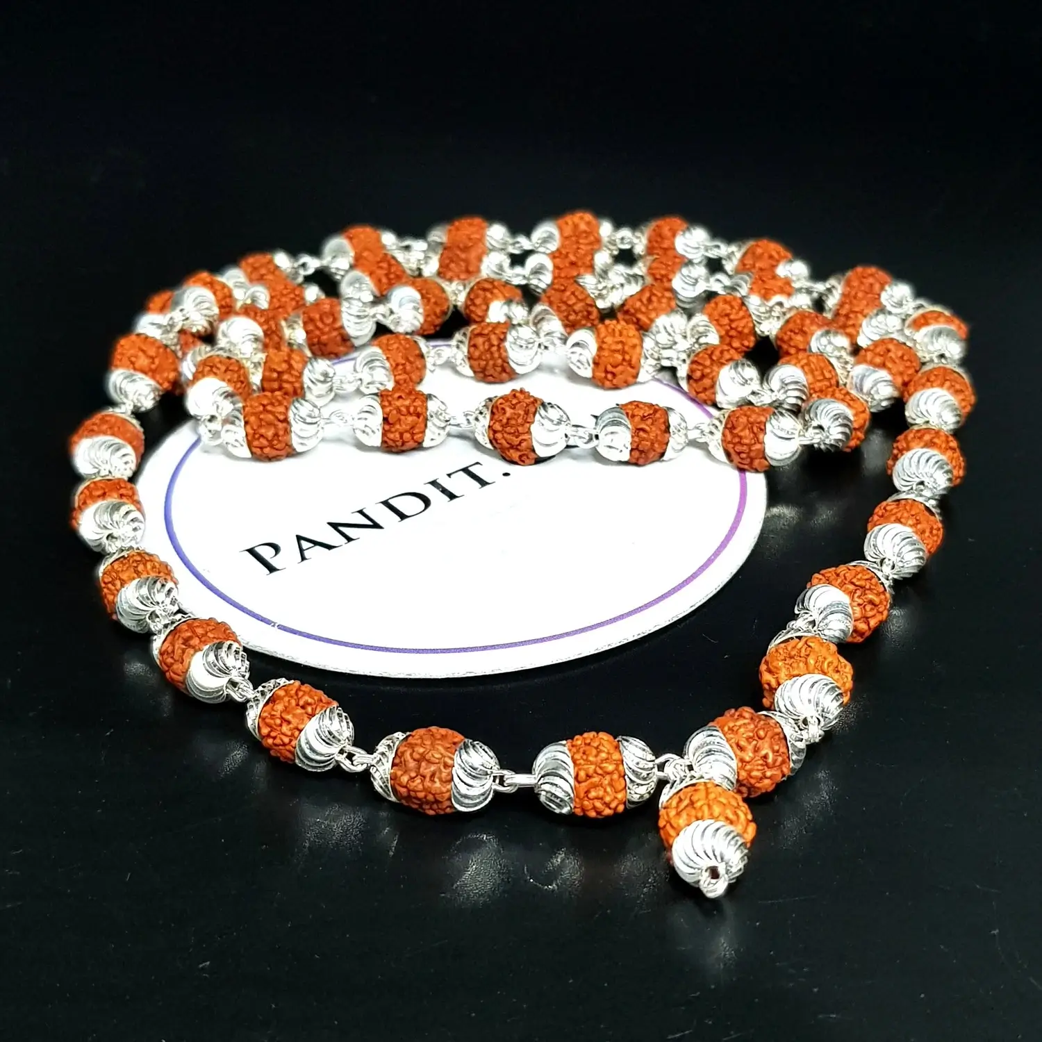 5 Mukhi Indonesian Rudraksha Mala With Silver Capping - Image 5