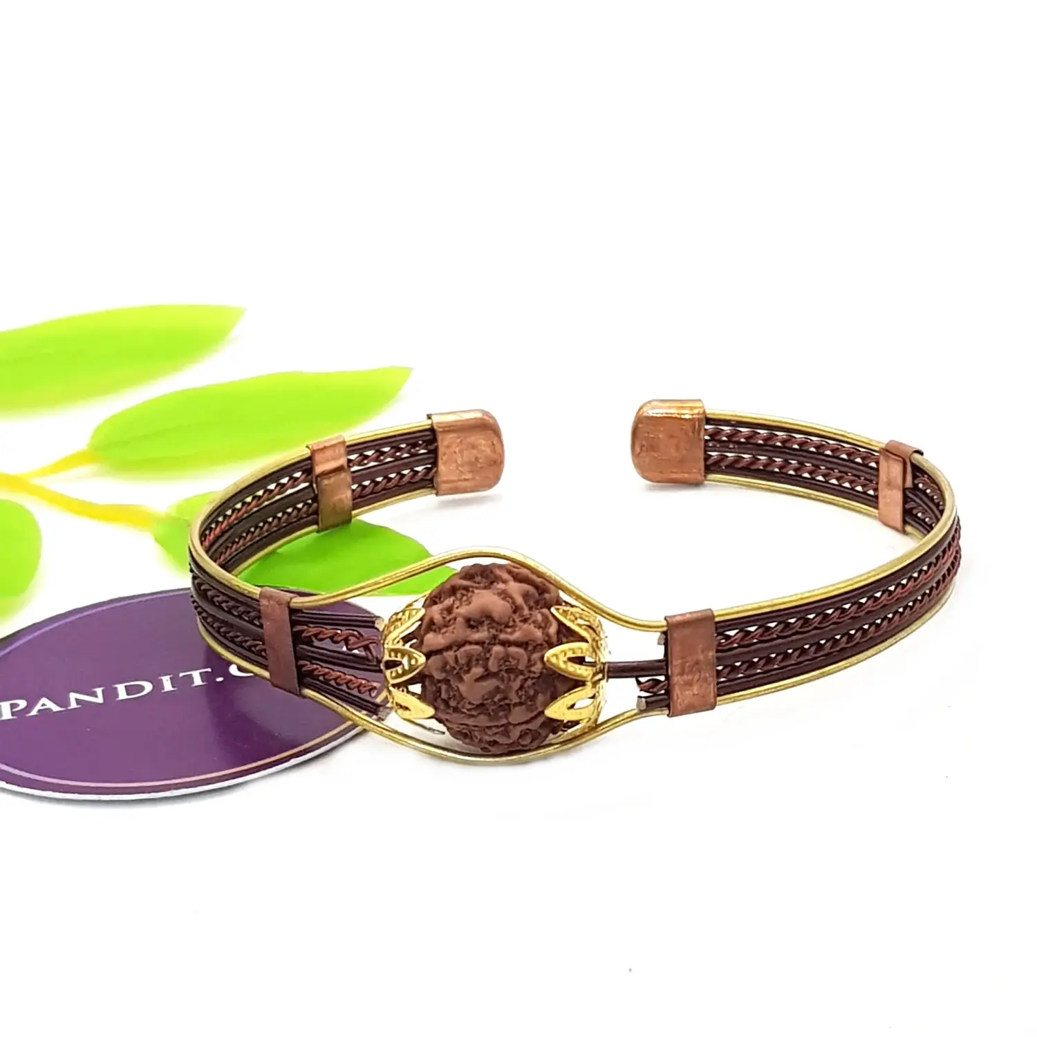 6 Mukhi Copper Rudraksha Bracelet with Brass Accents