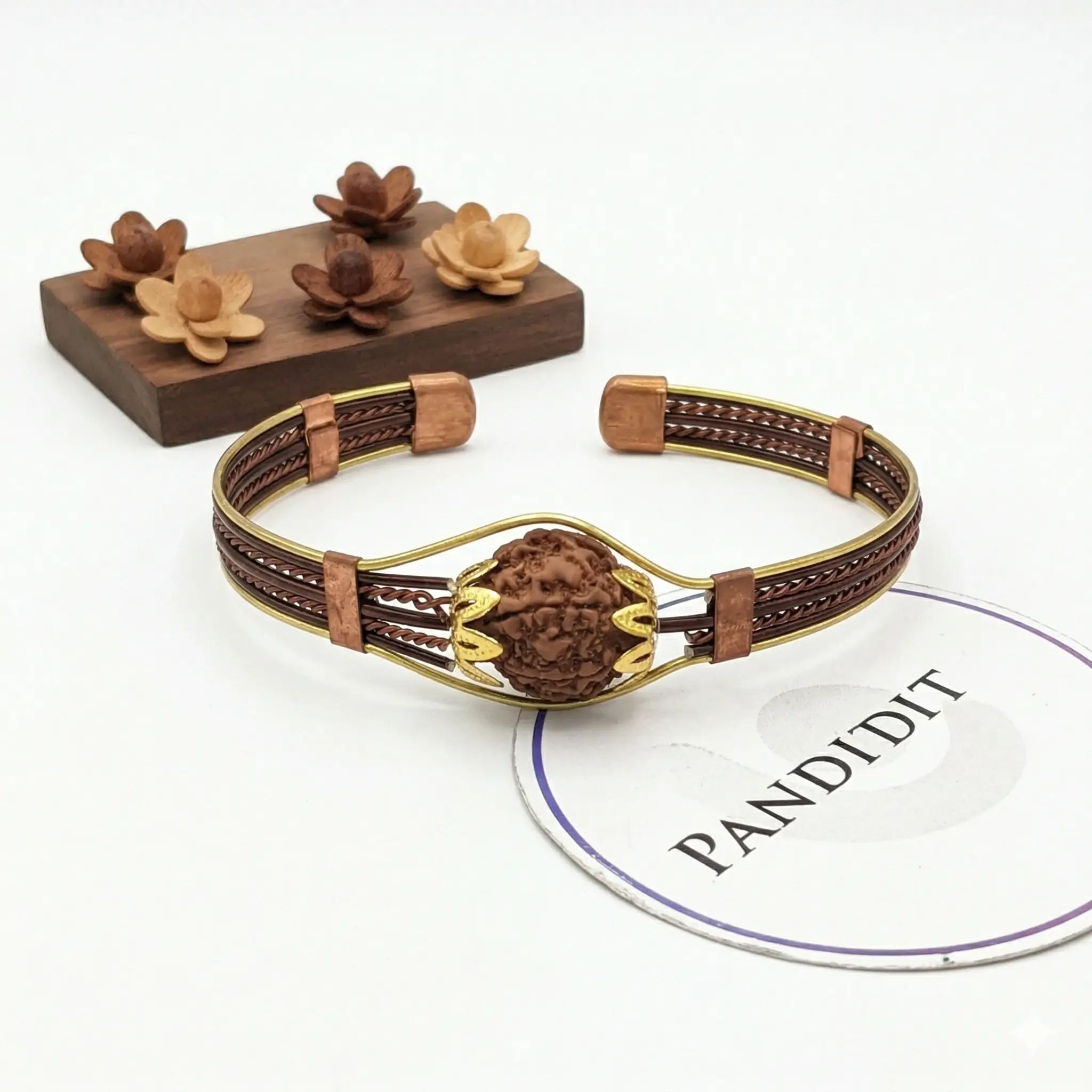 6 Mukhi Copper Rudraksha Bracelet with Brass Accents - Image 4