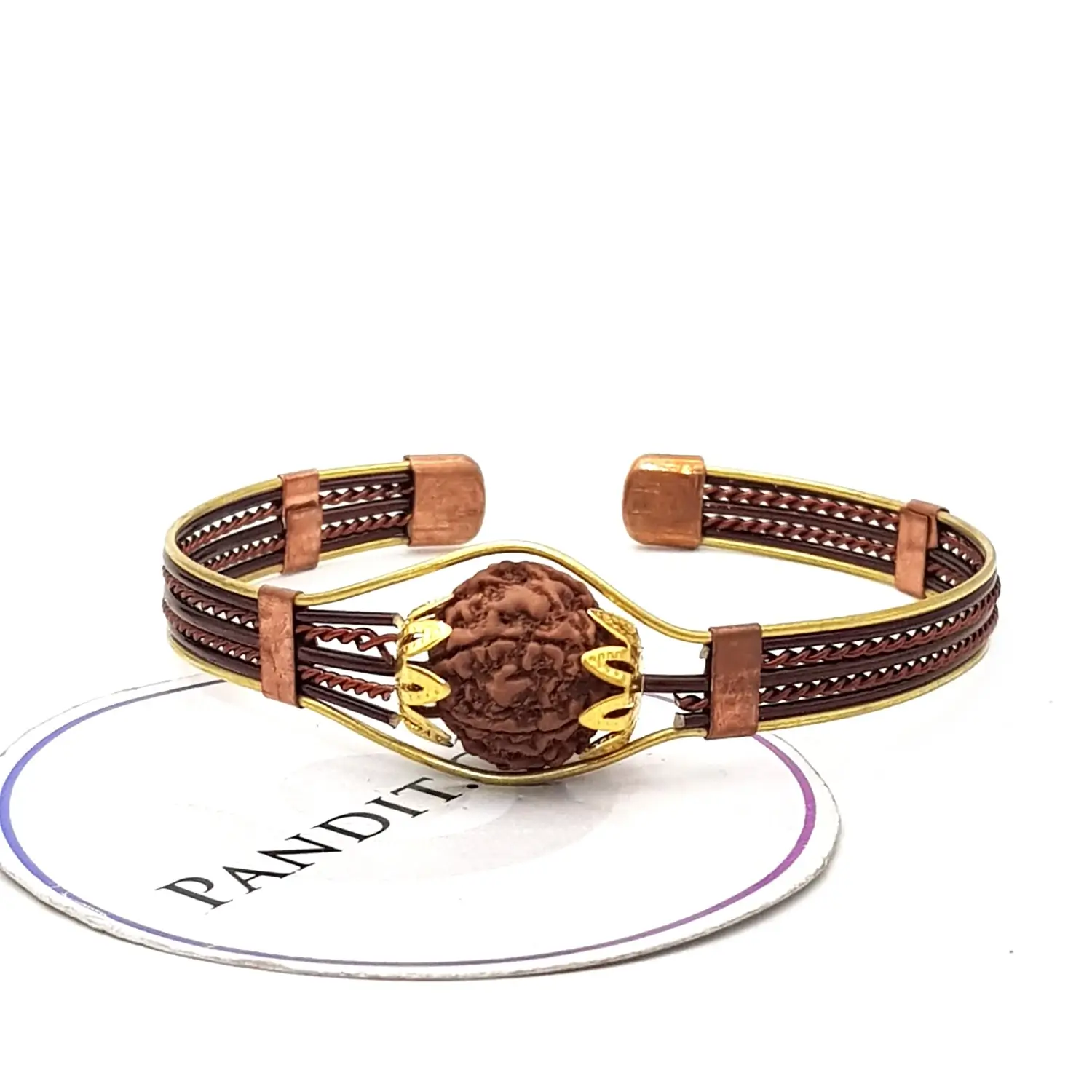 6 Mukhi Copper Rudraksha Bracelet with Brass Accents - Image 5