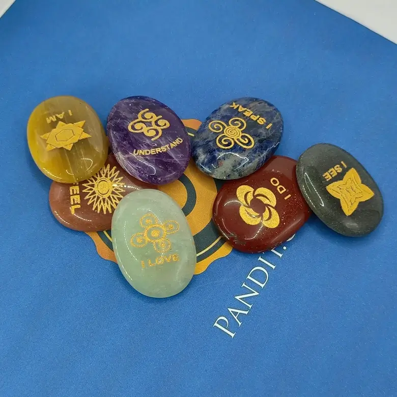 7 Chakra Stones Set with Switchwords Symbols - For Spirituality - Image 4