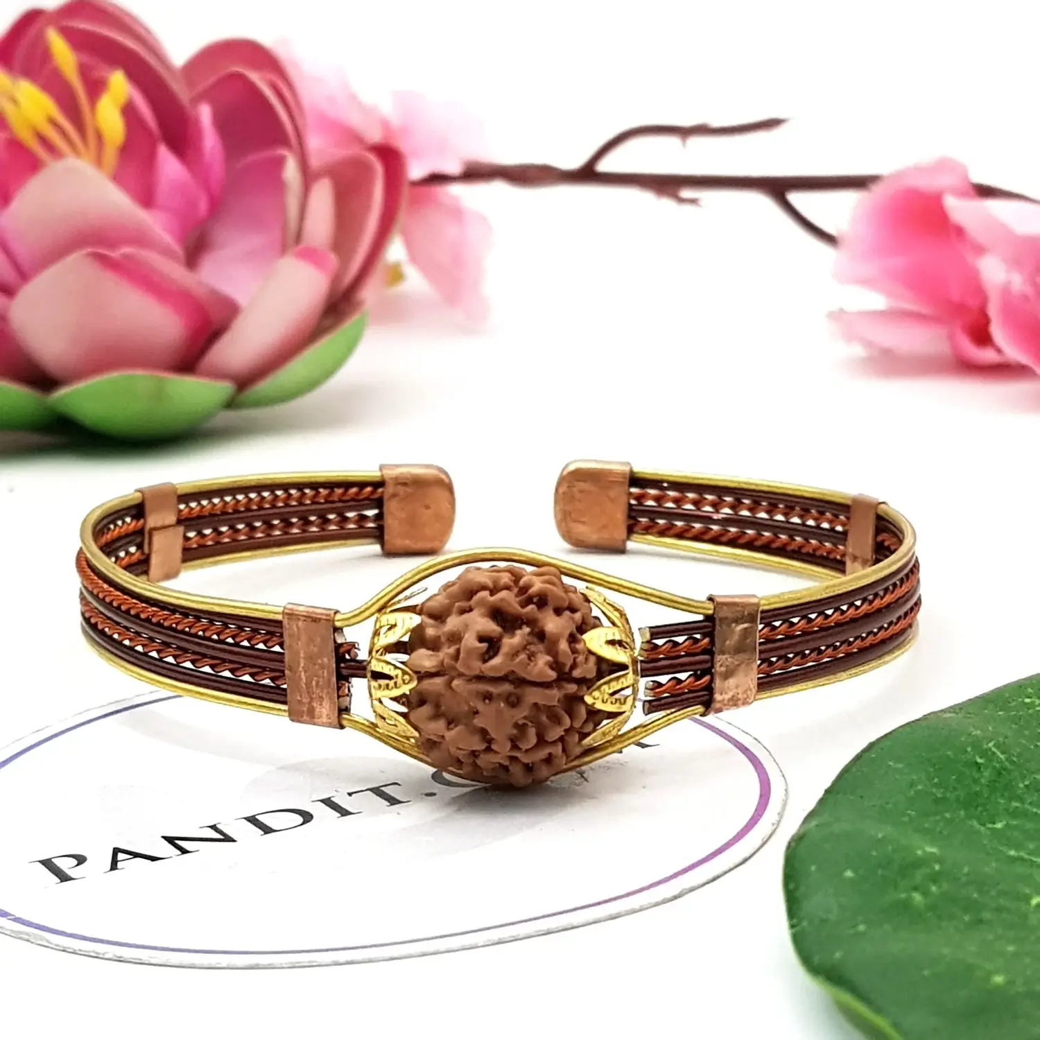 7 Mukhi Rudraksha Copper Bracelet with Brass Accents