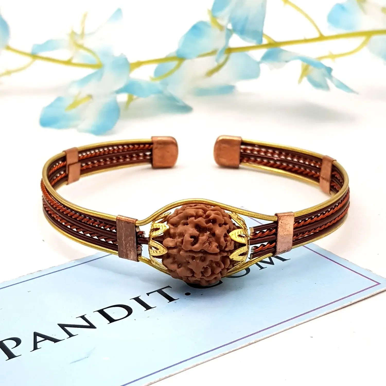 7 Mukhi Rudraksha Copper Bracelet with Brass Accents - Image 2