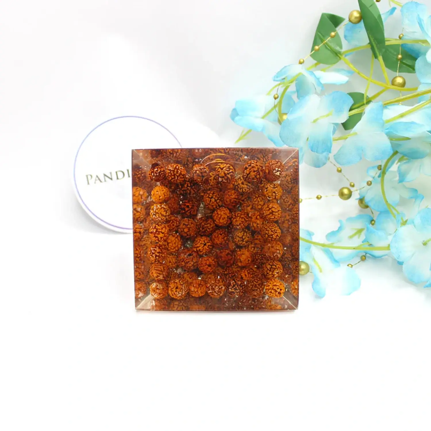 9 Plate Orgone Pyramid with Rudraksha Beads - Image 3