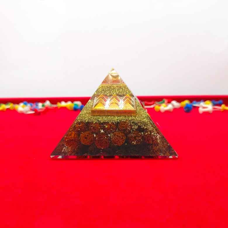 9 Plate Orgone Pyramid with Rudraksha Beads - Image 4