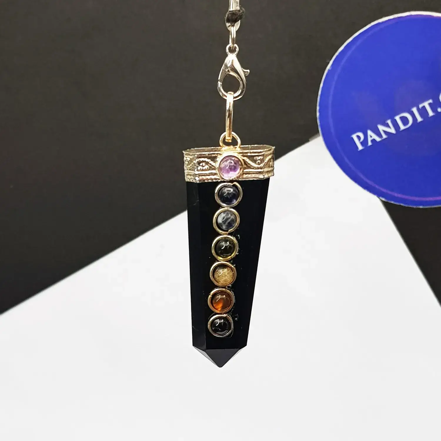 Black Banded Agate 7 Chakra Pencil Pendant - Image 3