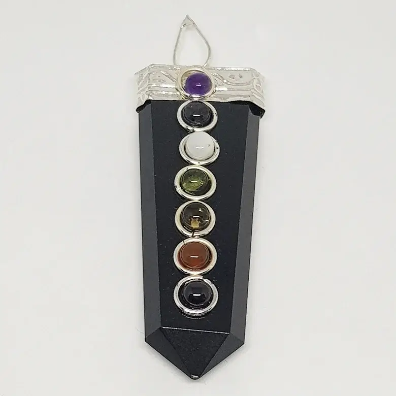 Black Banded Agate 7 Chakra Pencil Pendant - Image 4