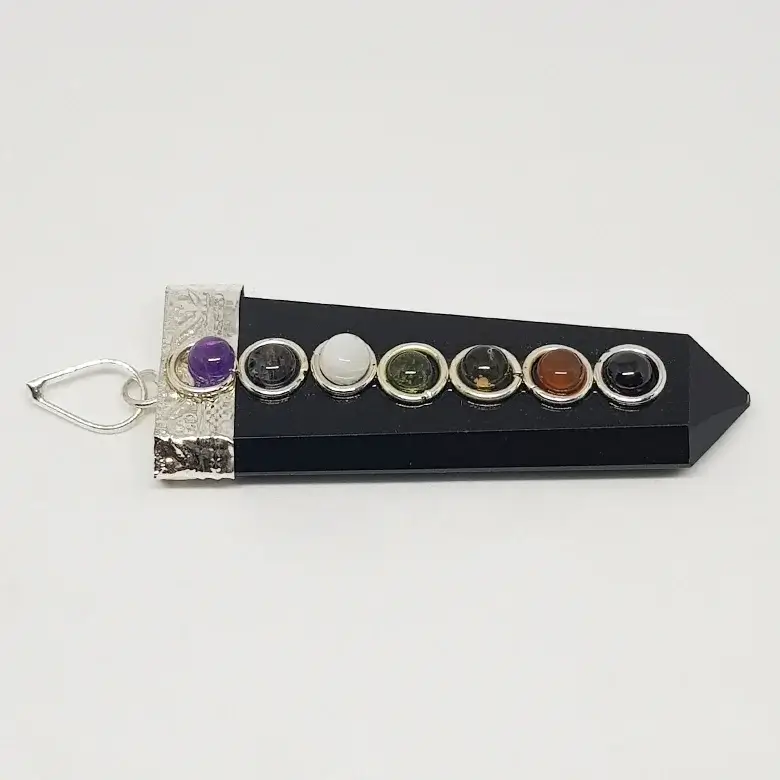 Black Banded Agate 7 Chakra Pencil Pendant - Image 6