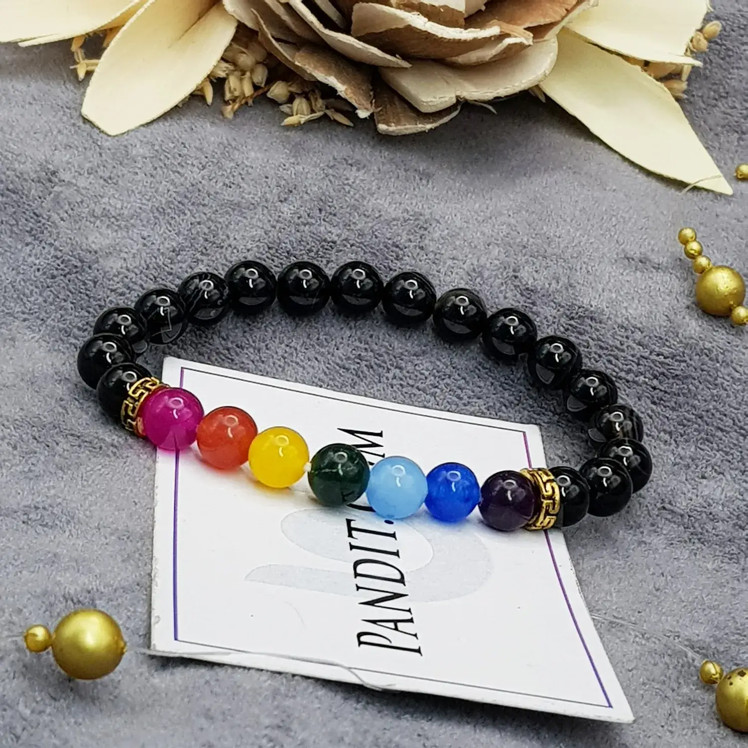 Black Banded Agate Onyx 7 Chakra Bracelet - For Fame & Recognition - Image 2