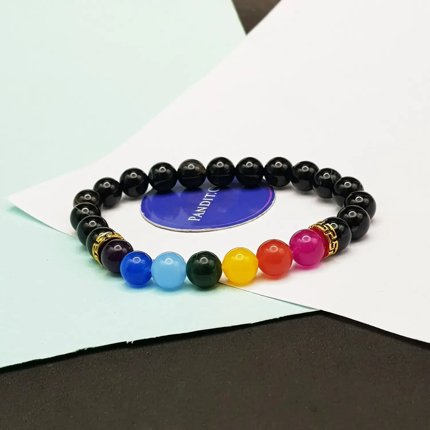 Black Banded Agate Onyx 7 Chakra Bracelet - For Fame & Recognition - Image 3
