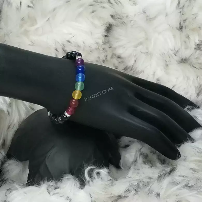 Black Banded Agate Onyx 7 Chakra Bracelet - For Fame & Recognition - Image 5