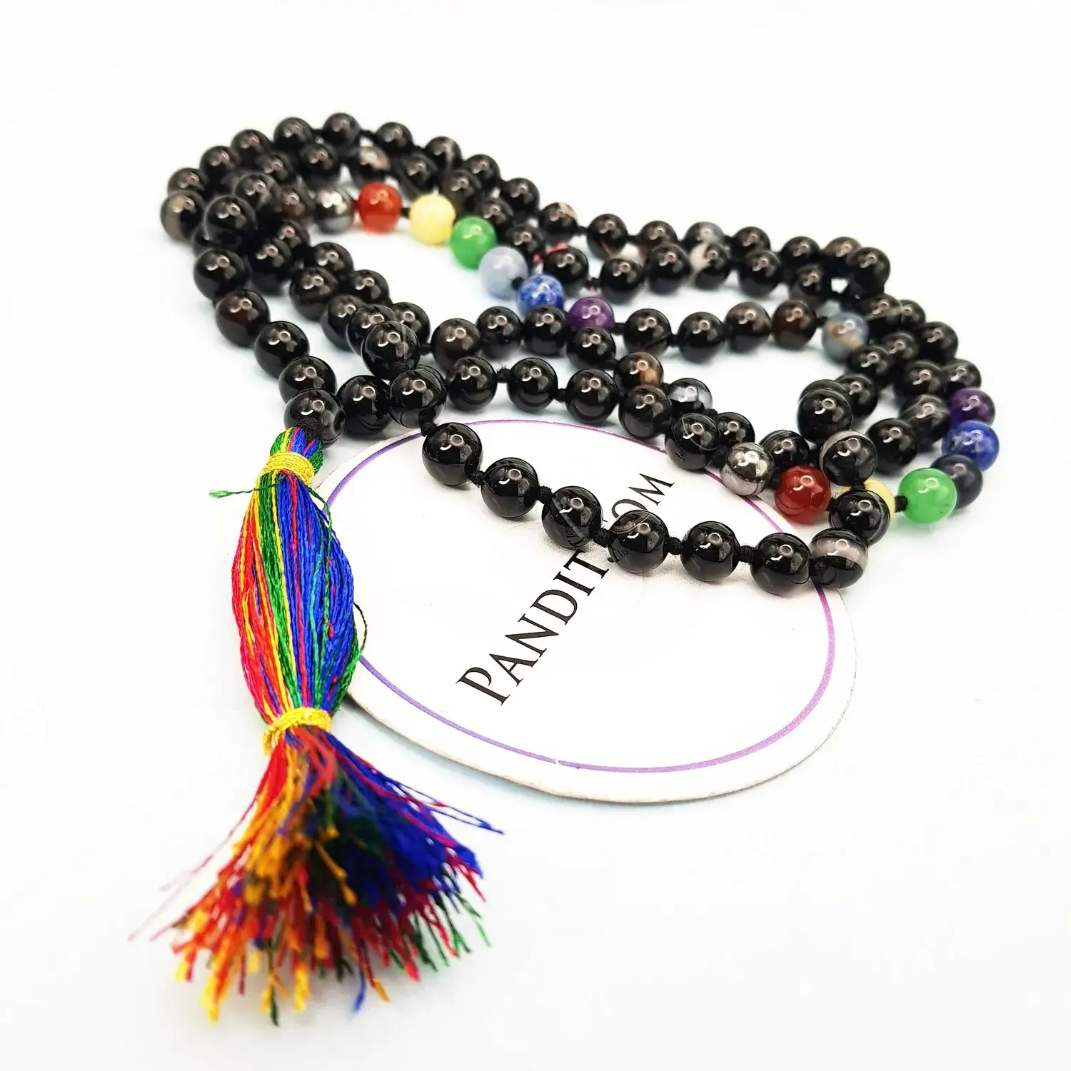 Black Banded Agate Onyx 7 Chakra Mala - For an Amusing Life - Image 2