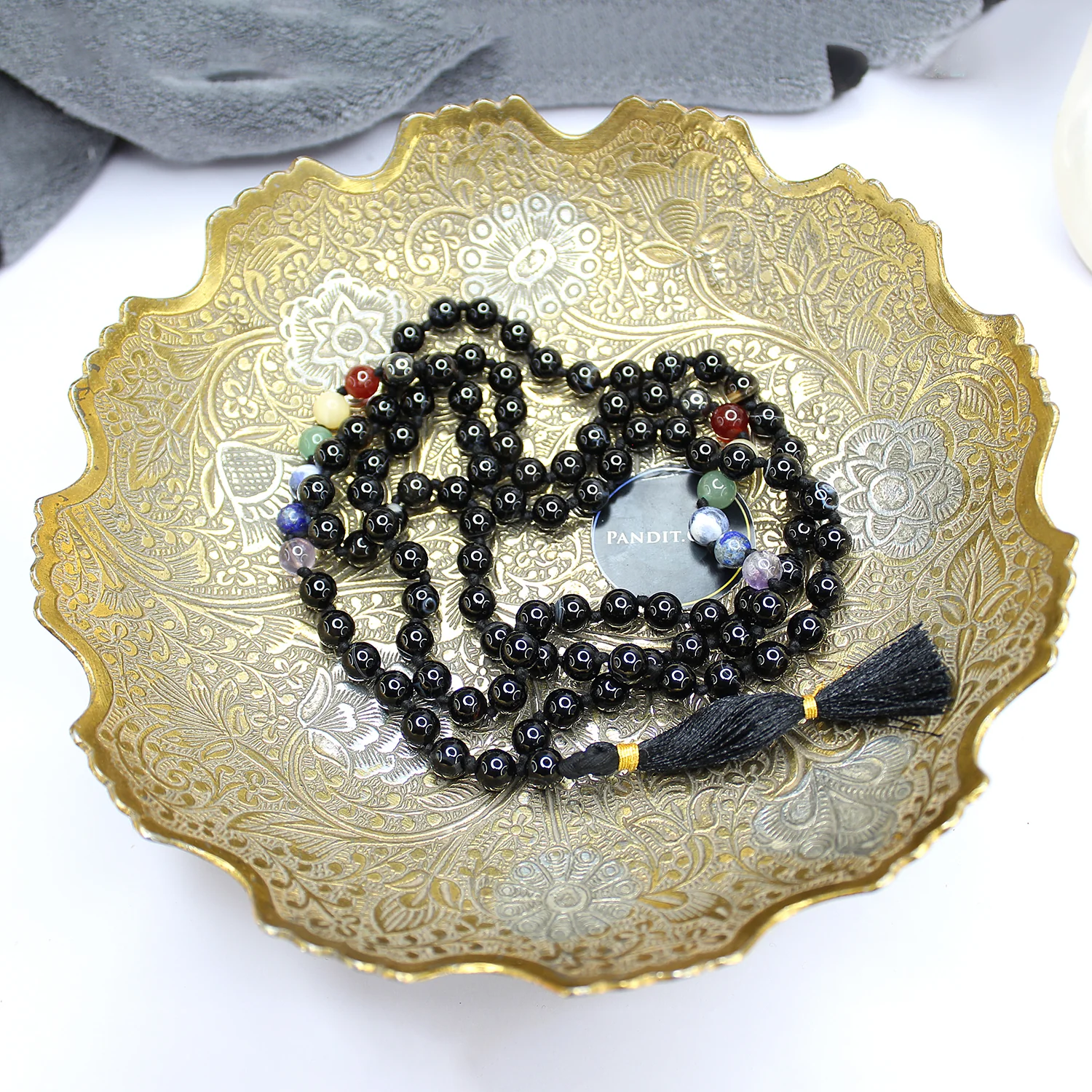 Black Banded Agate Onyx 7 Chakra Mala - For an Amusing Life - Image 4