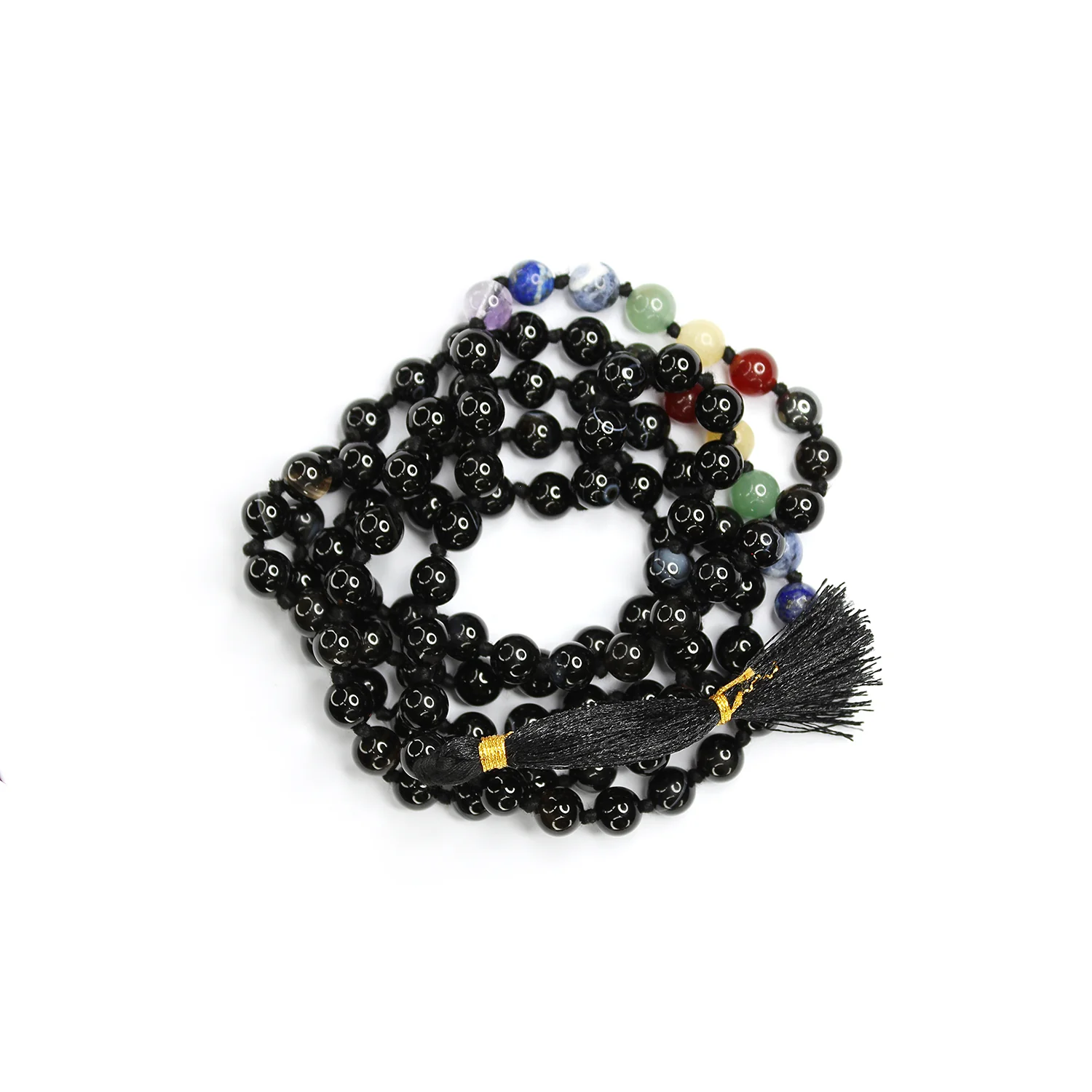 Black Banded Agate Onyx 7 Chakra Mala - For an Amusing Life - Image 5