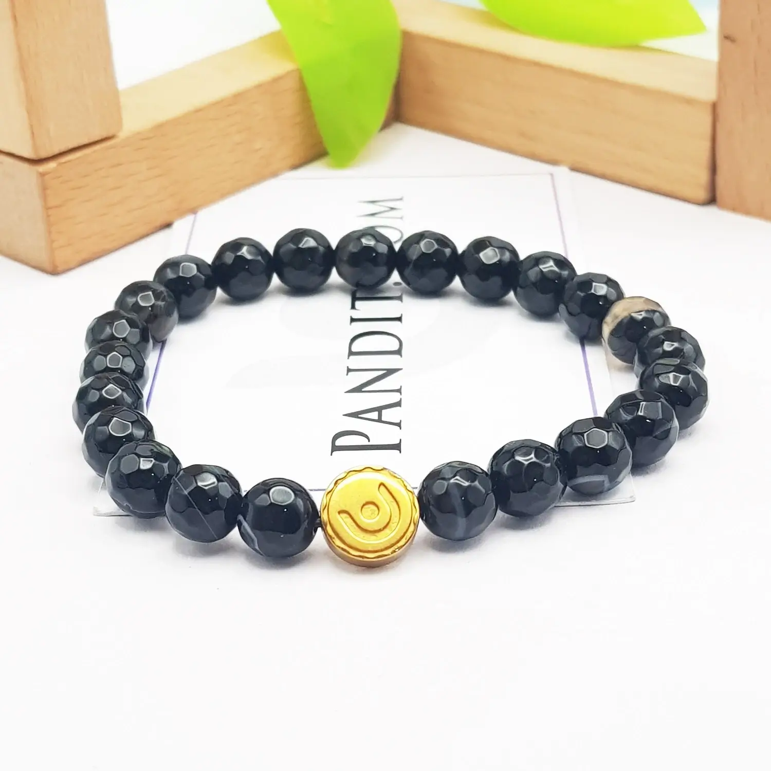 Black Banded Agate Onyx Diamond Cut Bracelet - To Sharpen Brain