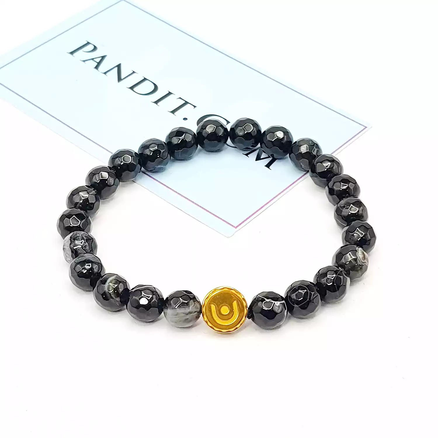 Black Banded Agate Onyx Diamond Cut Bracelet - To Sharpen Brain - Image 2