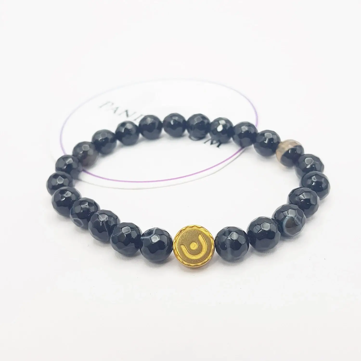 Black Banded Agate Onyx Diamond Cut Bracelet - To Sharpen Brain - Image 3