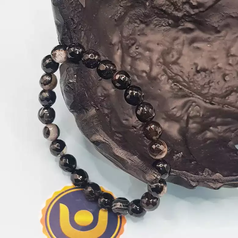 Black Banded Agate Onyx Diamond Cut Bracelet - To Sharpen Brain - Image 4