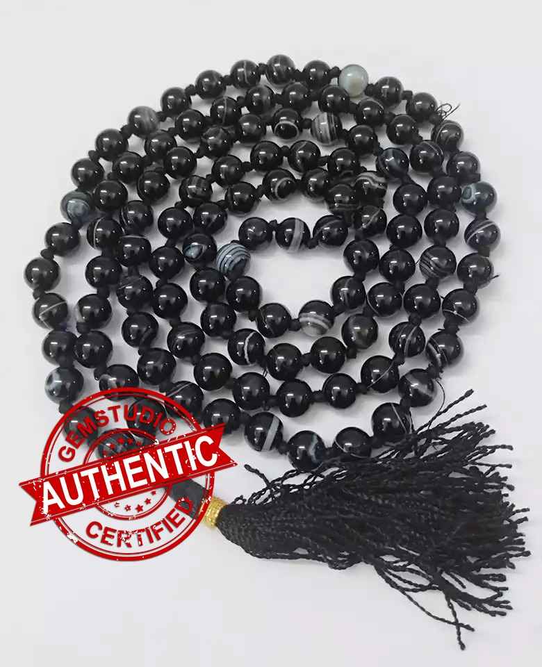 Black Banded Agate Onyx Mala - To Regulate Energy Flow - Image 4