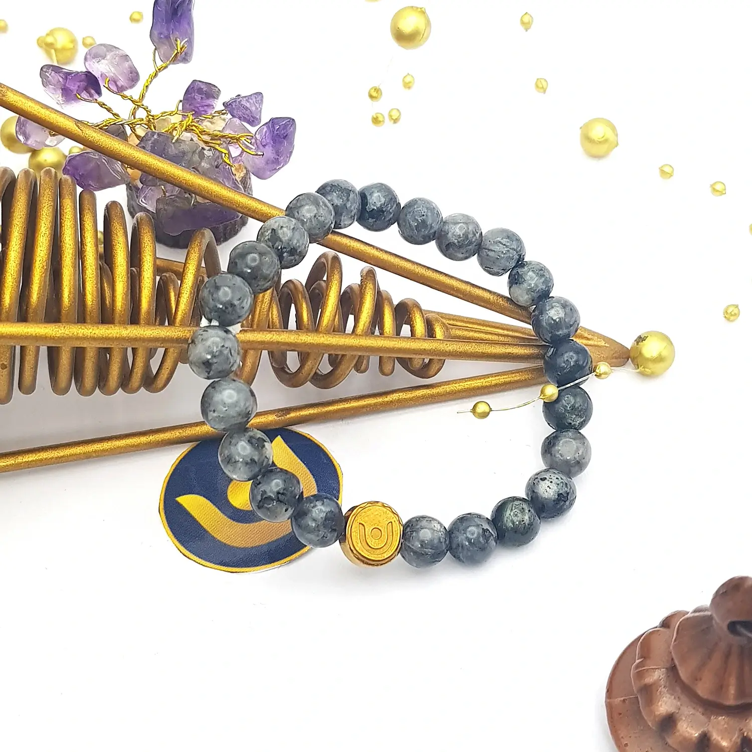 Black Labradorite Bracelet - For Chakra Balancing & Boost Intuition - Image 2