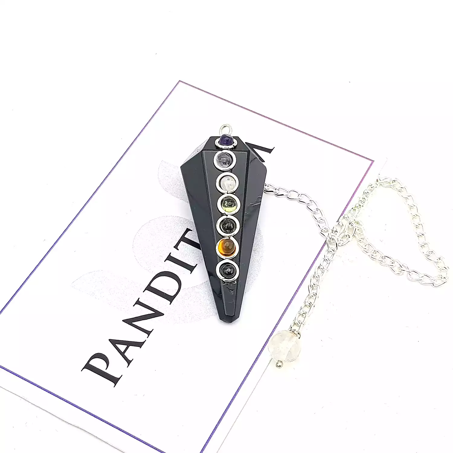 Black Obsidian 7 Chakra Dowsing Pendulum - For Evil Protection - Image 4
