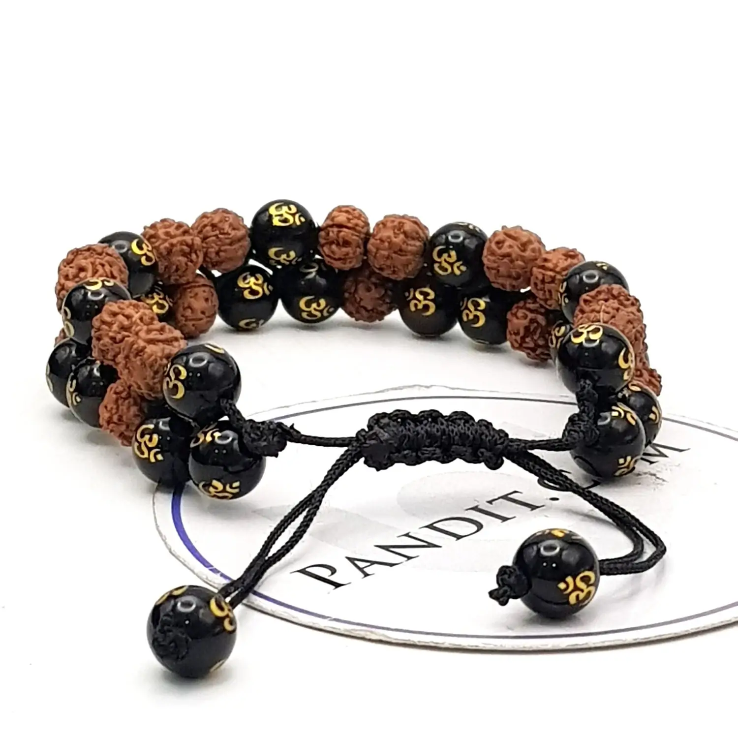 Black Onyx Om Bracelet With 5 Mukhi Rudraksha Beads