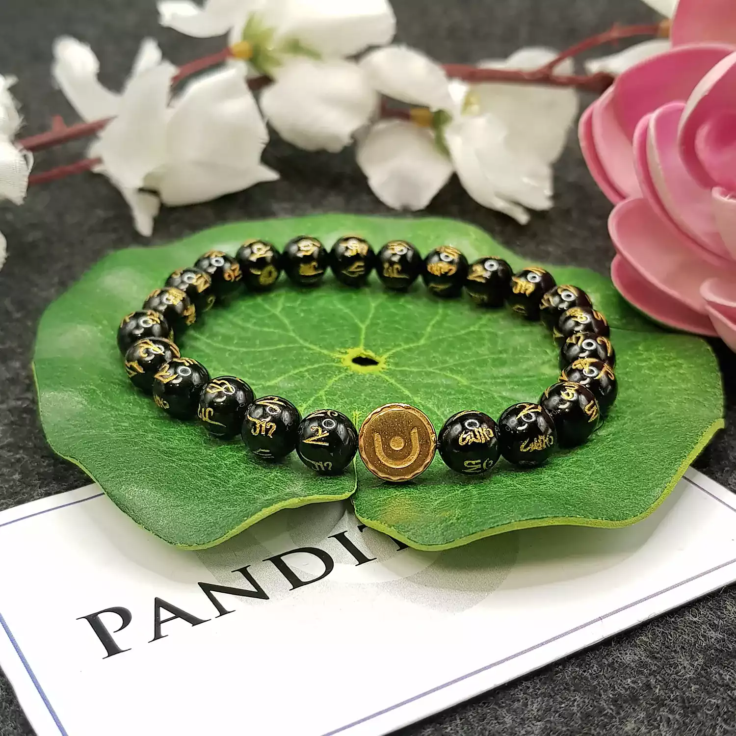 Black Onyx Om Mani Padme Hum Bracelet - For Enlightenment - Image 2