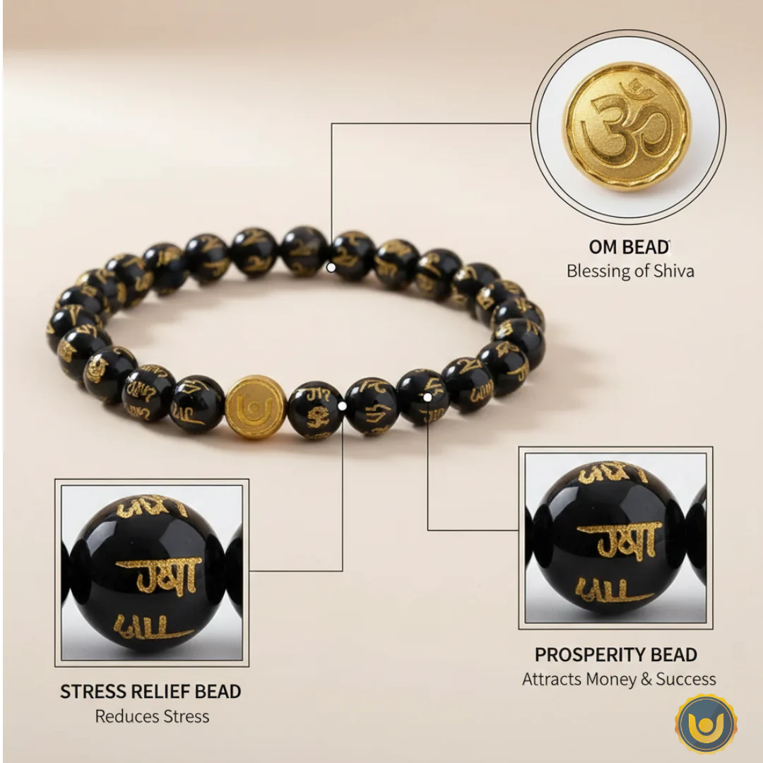 Black Onyx Om Mani Padme Hum Bracelet - For Enlightenment - Image 3