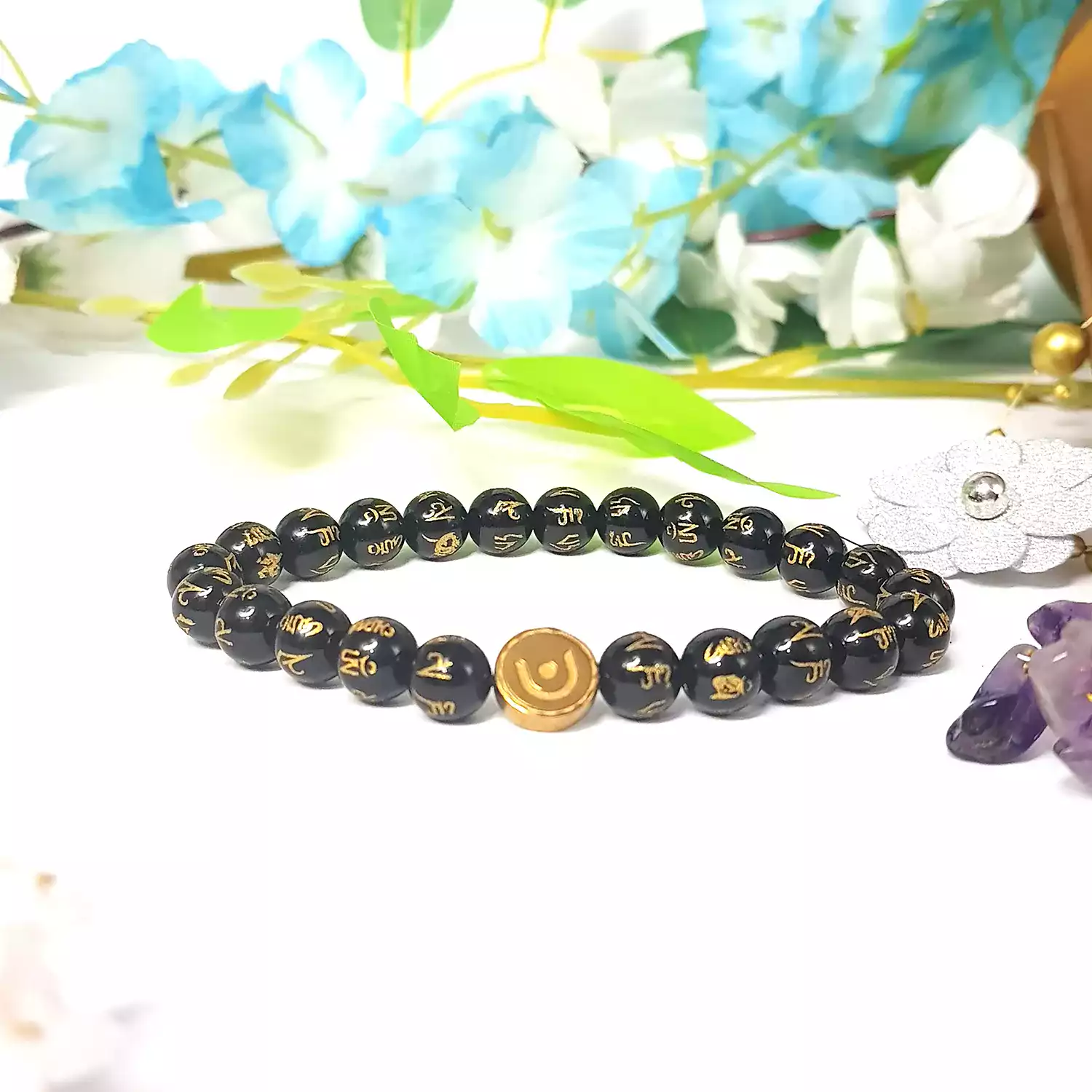 Black Onyx Om Mani Padme Hum Bracelet - For Enlightenment - Image 4