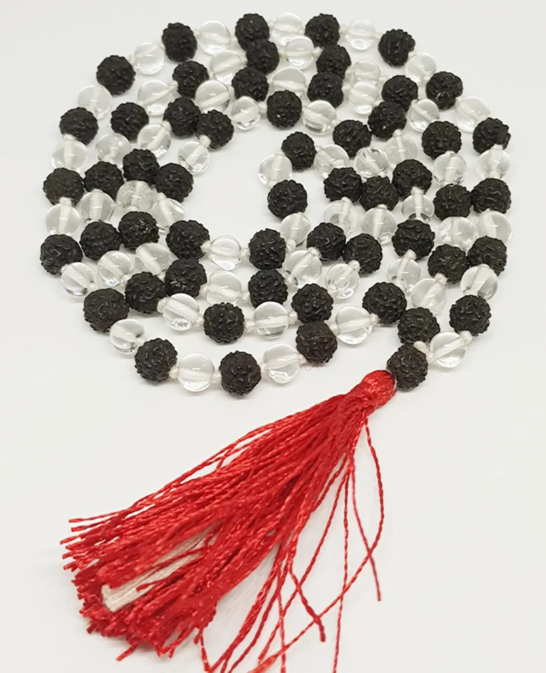 Black Rudraksha Mala with Sphatik Beads - For Spirituality - Image 2