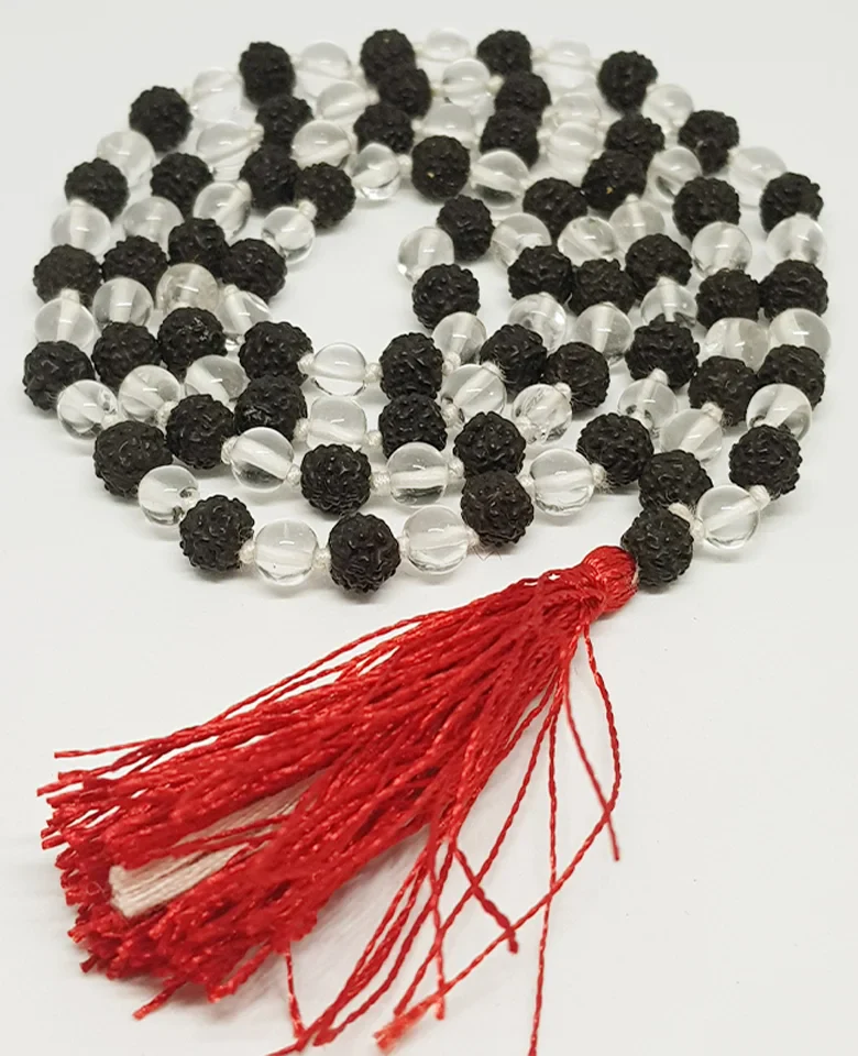 Black Rudraksha Mala with Sphatik Beads - For Spirituality - Image 3