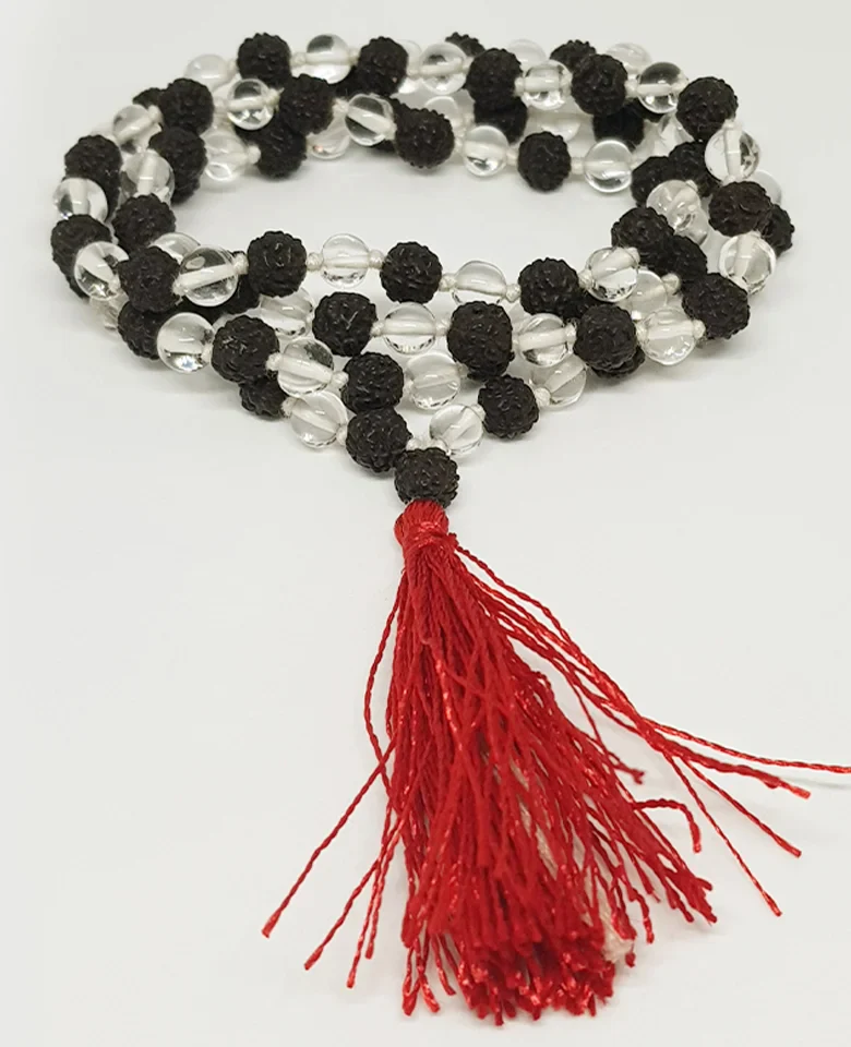 Black Rudraksha Mala with Sphatik Beads - For Spirituality - Image 4