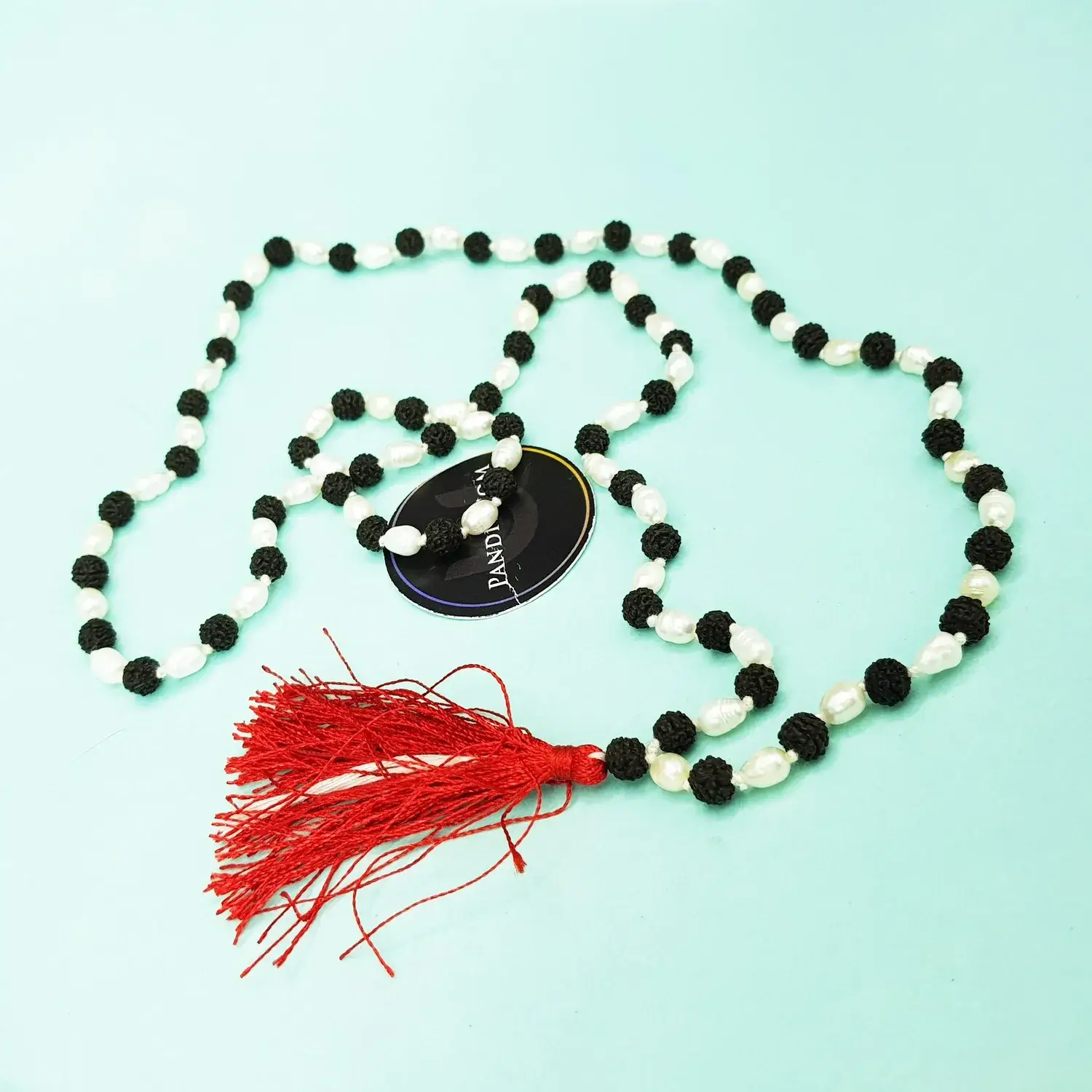 Black Rudraksha Mala with White Pearl Beads - To Gain Siddhis - Image 3