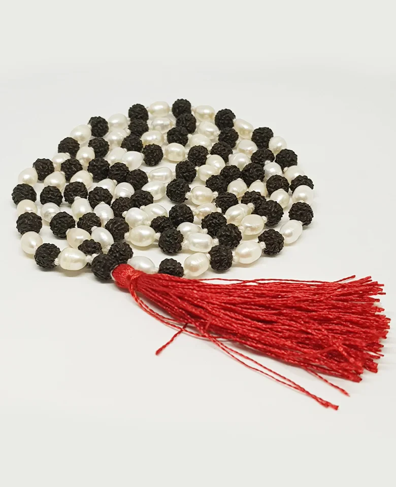 Black Rudraksha Mala with White Pearl Beads - To Gain Siddhis - Image 4
