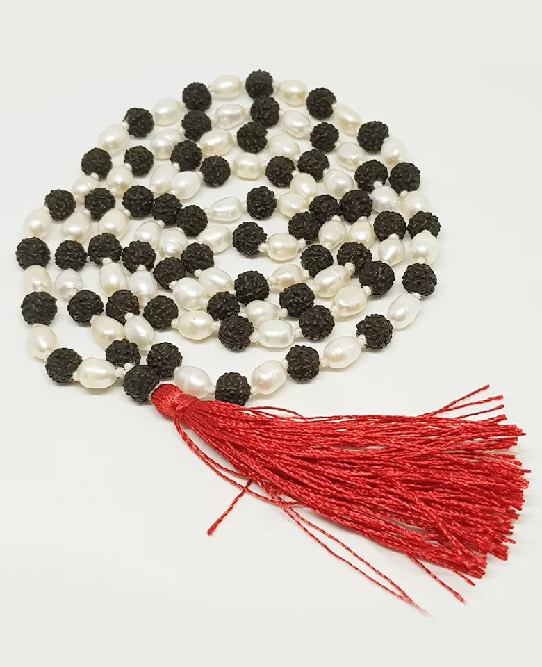 Black Rudraksha Mala with White Pearl Beads - To Gain Siddhis - Image 5