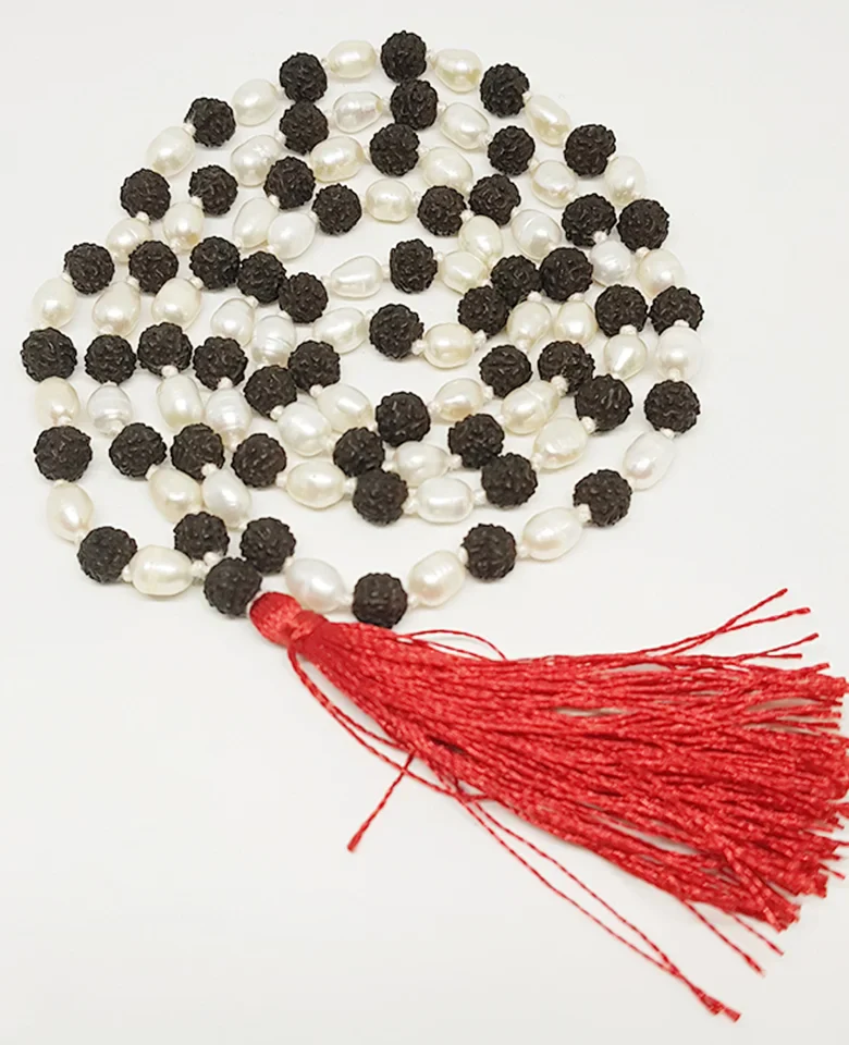 Black Rudraksha Mala with White Pearl Beads - To Gain Siddhis - Image 6