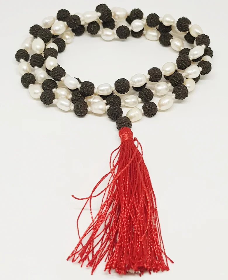 Black Rudraksha Mala with White Pearl Beads - To Gain Siddhis - Image 7