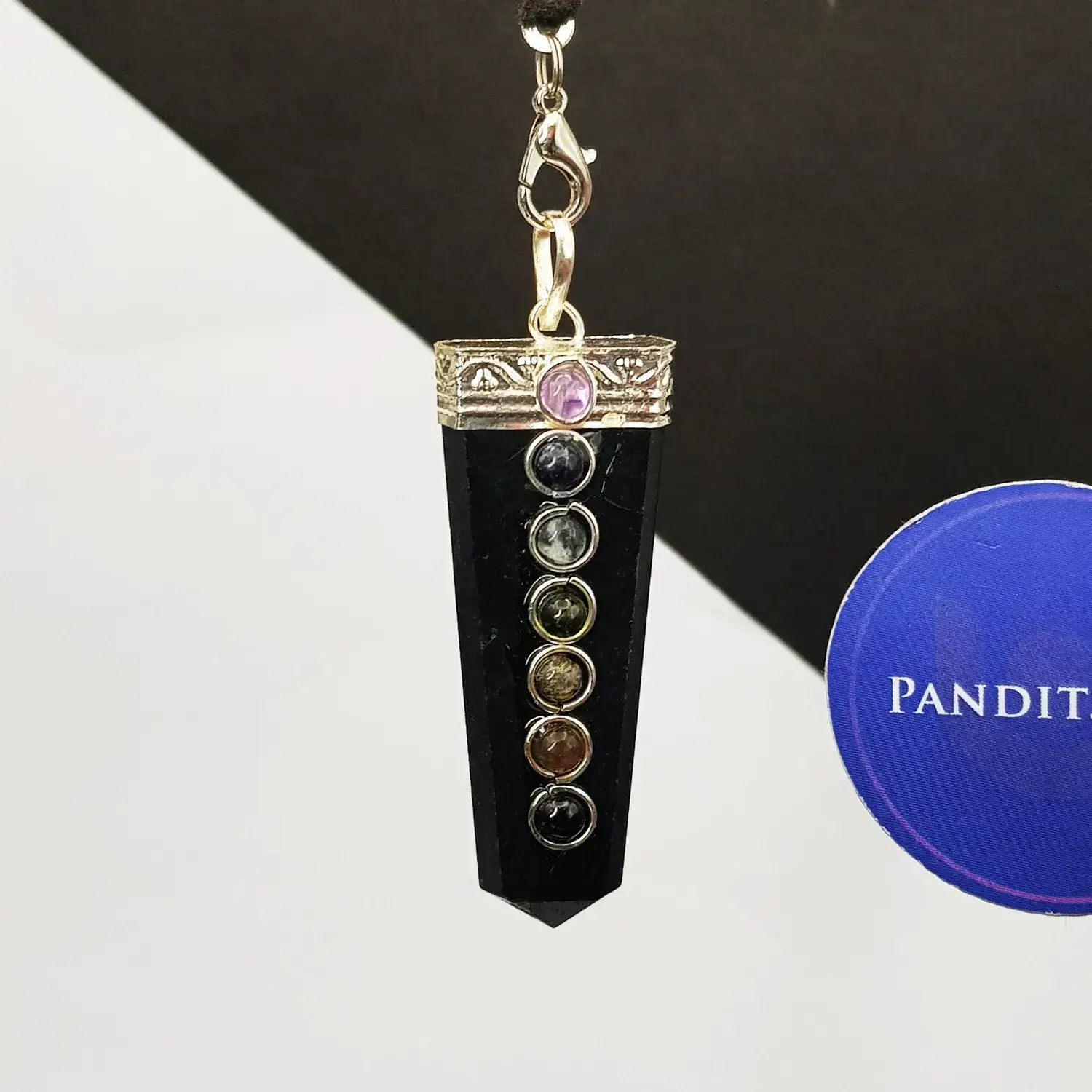 Black Tourmaline 7 Chakra Pencil Pendant - Image 3