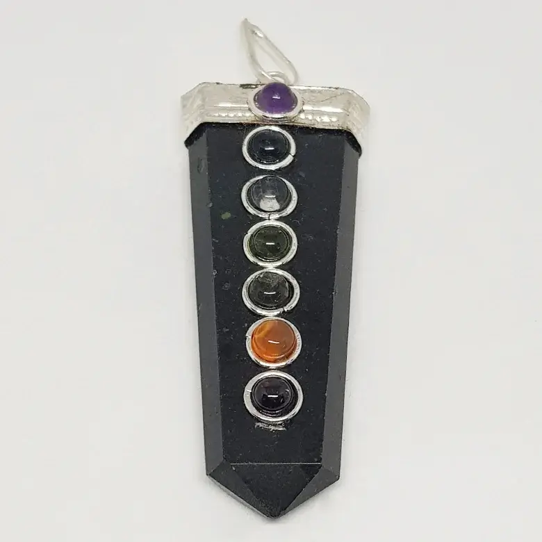 Black Tourmaline 7 Chakra Pencil Pendant - Image 4