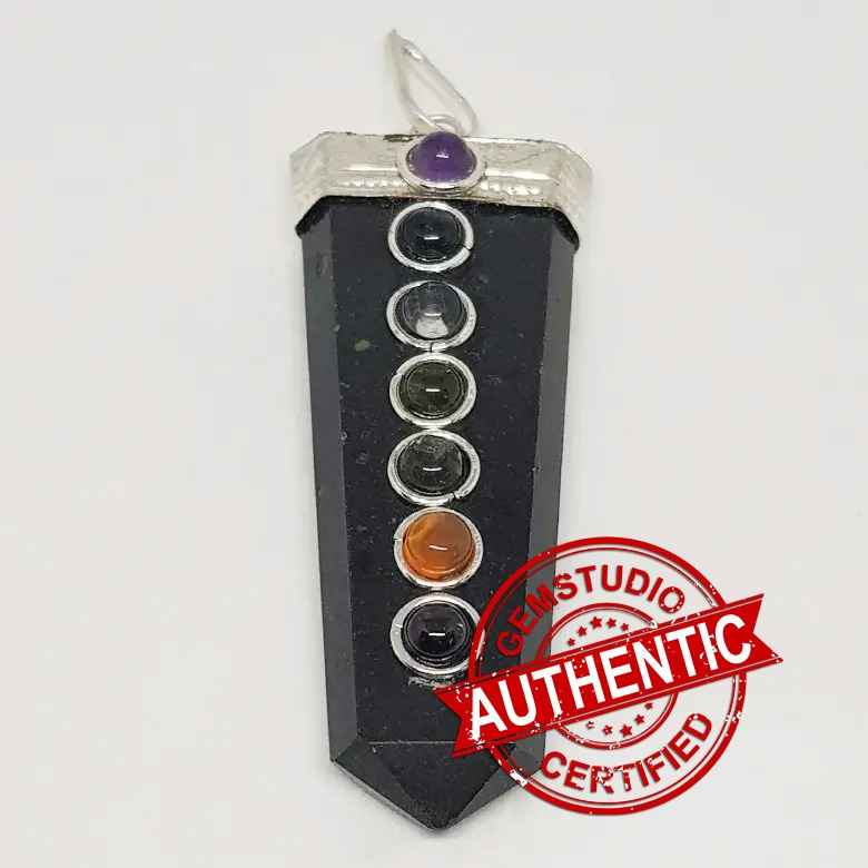 Black Tourmaline 7 Chakra Pencil Pendant - Image 5