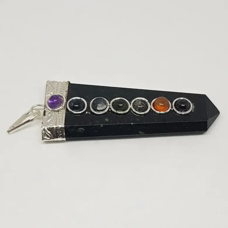 Black Tourmaline 7 Chakra Pencil Pendant - Image 6